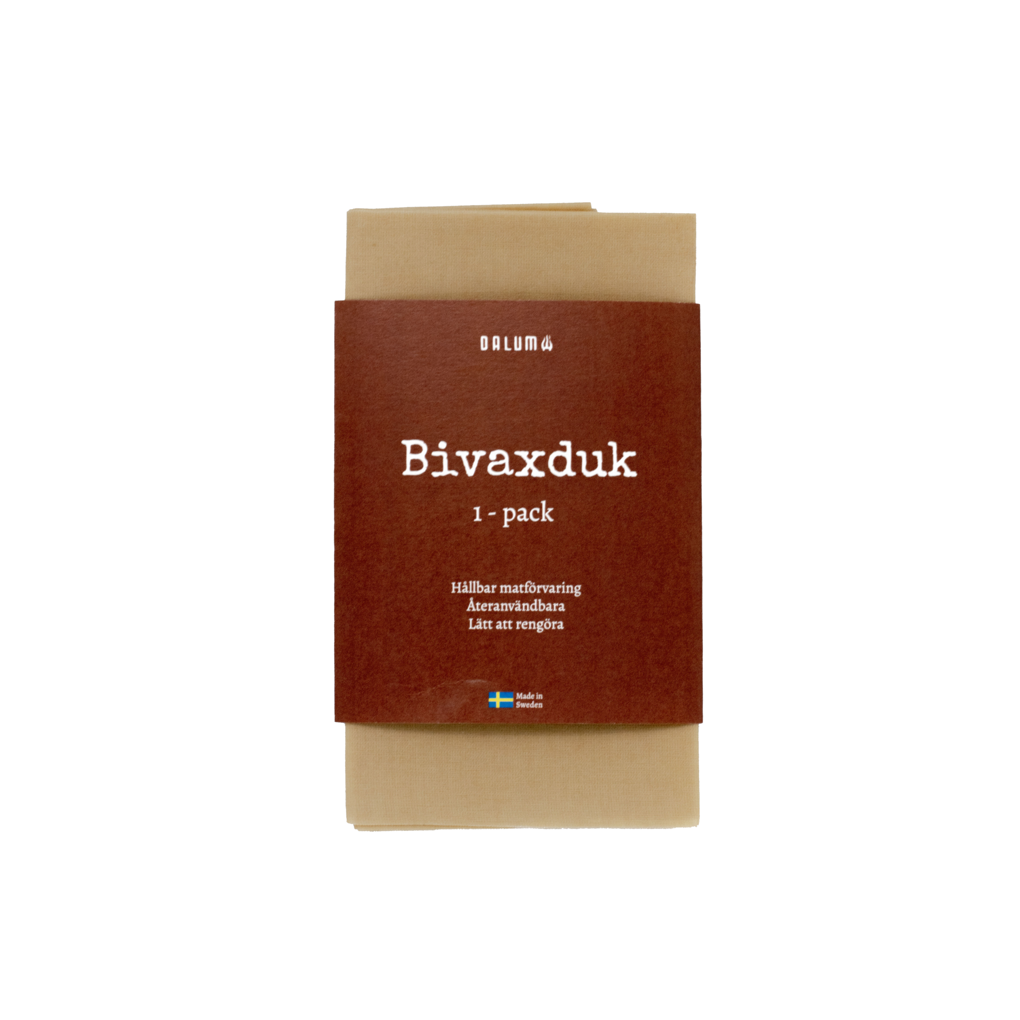 Bivaxduk i naturfärgat tyg med brun pappersförpackning, märkt med vit text och säljs i 1-pack.